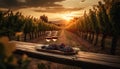 Sunset over the vineyard, ripe grapes for fresh wine drinking generated by AI Royalty Free Stock Photo