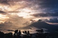 Sunset over volcanoes Fuego, Acatenango and Agua Royalty Free Stock Photo