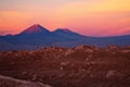 Sunset over volcanoes and Valle de la Luna, Chile Royalty Free Stock Photo