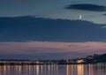 Sunset over Volga River during blue hour in Ulyanovsk Royalty Free Stock Photo