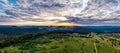 Sunset over the Vosges. Panoramic view from drone Royalty Free Stock Photo