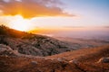 Sunset over Wadi Rum desert in Jordan Royalty Free Stock Photo