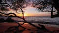 Scenic sunset over Waialea bayviewed from Beach 69, Big Island, Hawaii. Royalty Free Stock Photo