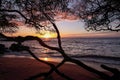 Sunset over Waialea bay viewed from Beach 69, Big Island, Hawaii. Royalty Free Stock Photo