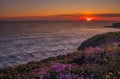 Sunset at Bedruthan Steps in North Cornwall Royalty Free Stock Photo