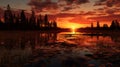 Sublime Wilderness: Sunset Reflection In E. Munch Style With Cryengine Graphics