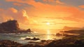 Antique Sunset Painting: Delicately Rendered 2d Game Art With Anime-influenced Style Royalty Free Stock Photo