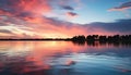 Sunset over water, nature beauty reflected in tranquil blue generated by AI Royalty Free Stock Photo