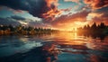 Sunset over water, nature beauty reflected in tranquil pond generated by AI Royalty Free Stock Photo