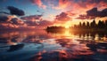 Sunset over water, nature beauty reflected in tranquil scene generated by AI Royalty Free Stock Photo