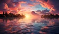 Sunset over water, nature beauty reflected in tranquil seascape generated by AI Royalty Free Stock Photo