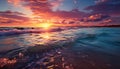 Sunset over water, nature beauty reflected in tranquil twilight generated by AI Royalty Free Stock Photo