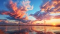 Sunset over water, nature beauty reflected in tranquil twilight generated by AI Royalty Free Stock Photo