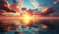 Sunset over water, nature beauty reflected in tranquil twilight generated by AI Royalty Free Stock Photo