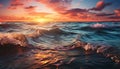 Sunset over water, nature beauty reflected in tranquil wave generated by AI Royalty Free Stock Photo