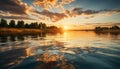 Sunset over water, nature reflection, tranquil scene, vibrant colors generated by AI Royalty Free Stock Photo