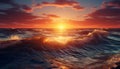 Sunset over water, nature wave reflects the tranquil dusk generated by AI Royalty Free Stock Photo