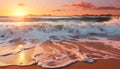 Sunset over water, nature wave reflects the tranquil summer dusk generated by AI Royalty Free Stock Photo