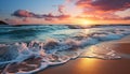 Sunset over water, nature wave of summer, dusk tranquil scene generated by AI Royalty Free Stock Photo