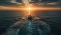 Sunset over water, nautical vessel sails home generated by AI Royalty Free Stock Photo