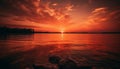 Sunset over water, reflecting a tranquil scene of nature beauty generated by AI Royalty Free Stock Photo