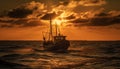 Sunset over the water, a sailboat sails into the dusk generated by AI