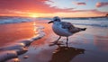 Sunset over water, seagull flying, tranquil scene, beauty in nature generated by AI Royalty Free Stock Photo