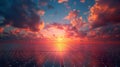 Sunset over water with sun shining through clouds in ecoregion landscape Royalty Free Stock Photo