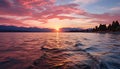 Sunset over water, tranquil scene, nature beauty generated by AI Royalty Free Stock Photo