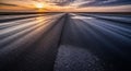 Sunset over a wet desolate asphalt road surface Royalty Free Stock Photo