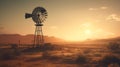 Sunset over a windmill in the desert of Nevada, USA generative ai Royalty Free Stock Photo