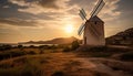 Sunset over windmill, nature beauty in architecture, rural romance generated by AI Royalty Free Stock Photo