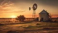 Sunset over a windmill, nature fuel and power generation generated by AI