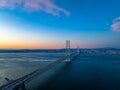 Sunset over world's longest suspension connecting Awaji Island with Akashi and mainland Japan