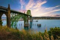 Sunset over Yaquina Bay Bridge in Newport, Oregon Royalty Free Stock Photo