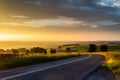 Sunset over the Yorkshire meadows with a road Royalty Free Stock Photo