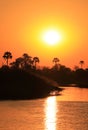 The sunset makes a reflection on the Zambeze river. Royalty Free Stock Photo