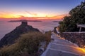 Sunset overlooking the caldera and the sea in Santorini Royalty Free Stock Photo