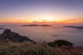 Sunset overlooking the caldera and the sea in Santorini Royalty Free Stock Photo