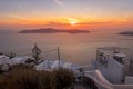 Sunset overlooking the caldera and the sea in Santorini Royalty Free Stock Photo