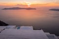 Sunset overlooking the caldera and the sea in Santorini Royalty Free Stock Photo