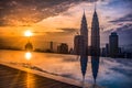 Sunset overlooking the Petronas Twin Towers in the night of Kuala Lumpur, Malaysia Royalty Free Stock Photo