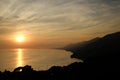 Sunset overlooking the sea coast near the city of Recco Royalty Free Stock Photo