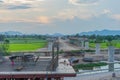 Before sunset at Overpass Construction for motorway Kanchanaburi Royalty Free Stock Photo