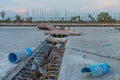 Before sunset at Overpass Construction for motorway Kanchanaburi Royalty Free Stock Photo