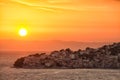 Sunset overview across the beautiful bay of Igrane village in Makarska riviera