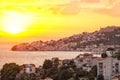 Sunset overview across the beautiful bay of Igrane village in Makarska riviera