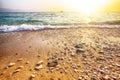 Sunset overview across the beautiful beach of Gradac in Makarska riviera