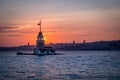 Sunset ower Maiden's Tower in Istanbul, Turkey.
