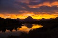 Sunset at Oxbow Bend in Grand Teton National Park Royalty Free Stock Photo